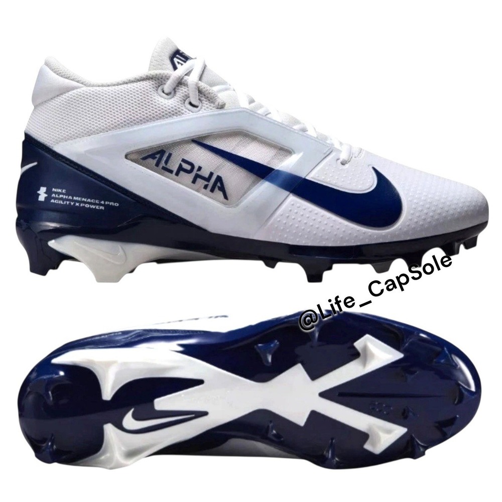 Size 9 Nike Alpha Menace 4 Pro White‎ Navy Football Cleats men's NEW FD7037-104